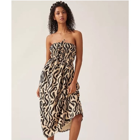 Faithfull The Brand Contessa Strapless Shirred Printed Linen Midi Dress NWT - Picture 16 of 16